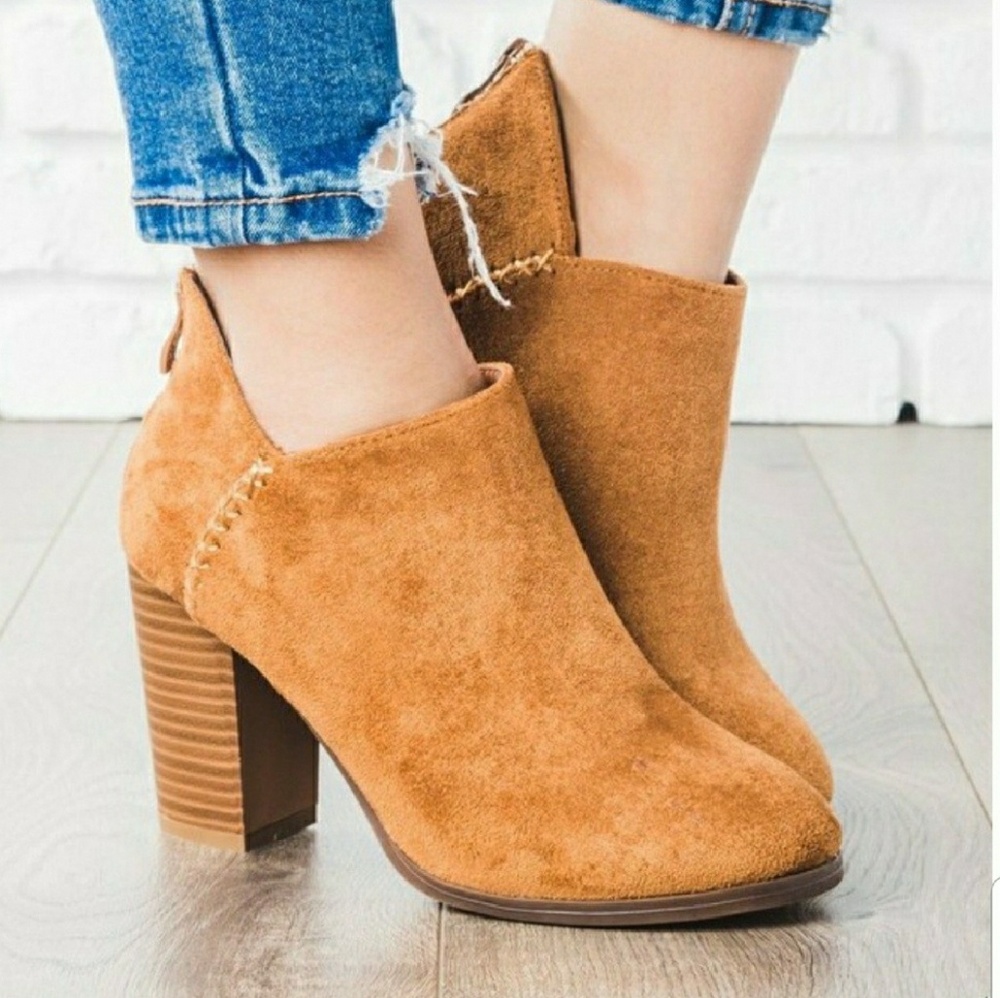 Tan vegan suede ankle boots